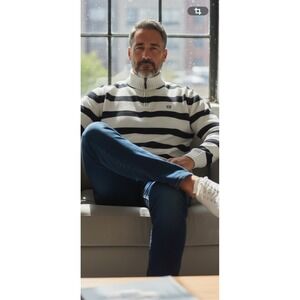 Chaps Mens Quarter Zip Sweater Striped Knit Pullover Size L‎ G